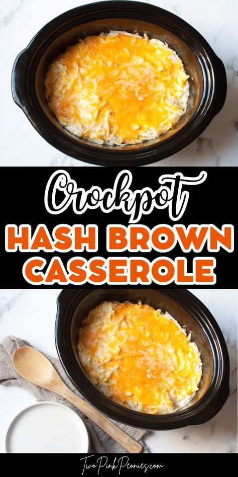 text that says Crockpot Hash Brown Casserole  above and below are images of a hash brown casserole in a crockpot Cracker Barrel Hash Brown Casserole, Cracker Barrel Copycat Recipes, Cracker Barrel Hashbrown Casserole, Crockpot Casserole, Cheesy Potato, Hashbrown Recipes, Crockpot Breakfast, Hash Brown Casserole, Hash Brown