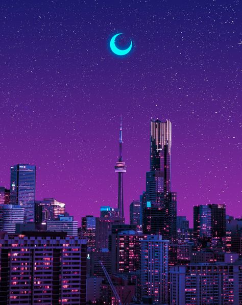 SYNTHWAVE CITY🌃🌌 . . 📸Artist: @neonart1984 . . Follow: @neonart1984 . Available on @mipic_app and @society6 . . . #nostalgia #synthwaveart… | Instagram Synthwave City, Synthwave Art, Purple Moon, Moon Blue, Pretty Images, Calming Colors, Neon Art, Art Pink, Aesthetic Images