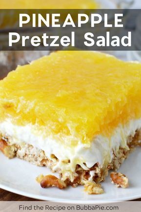 Move over classic strawberry pretzel salad, this easy, light, fluffy Pineapple Pretzel salad recipe has the perfect combination of sweet pineapple and salty pretzels. It is the perfect dessert salad for any occasion. #dessert #foodblogger #dessertsalad #pineapple #bubbapie #pretzelsalad Pineapple Pretzel Salad, Pretzel Salad Recipe, Salty Pretzels, Pretzel Desserts, Strawberry Pretzel Salad, Pretzel Salad, Strawberry Pretzel, Pineapple Desserts, Jello Desserts