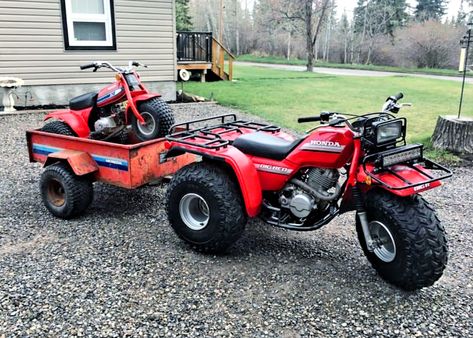 1985 Honda ATC250ES BIGRED, Hondaline Trailer, and 1981 Honda ATC70 Honda Big Red 3 Wheeler, Honda Offroad, Four Wheelers For Sale, Honda Trike, Bronco Car, Three Wheel Bicycle, 3 Wheeler, Wood Shed Plans, Three Wheeler