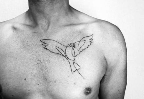 40 Continuous Line Tattoo Ideas For Men - Simplistic Designs Line Tattoo Ideas For Men, Bird Line Drawing, Continuous Line Tattoo, Simple Line Tattoo, Line Tattoo Ideas, One Line Tattoo, Single Line Tattoo, Faith Tattoo, Strength Tattoo