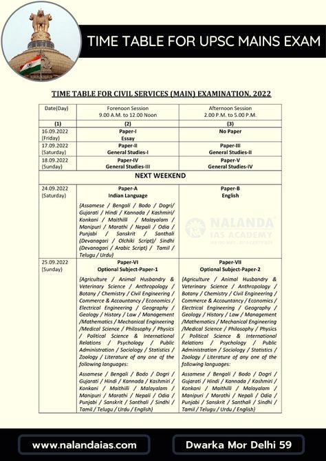 Time table for UPSC mains exam #timetablecseexam #upscmainsexam #examschedule #upscmainsexamdate #examdate #examtime #nalandaias Upsc Time Table, Upsc Preparation, Session 9, Exam Time, Time Table, Indian Language, Civil Service, English Vocabulary Words, Vocabulary Words