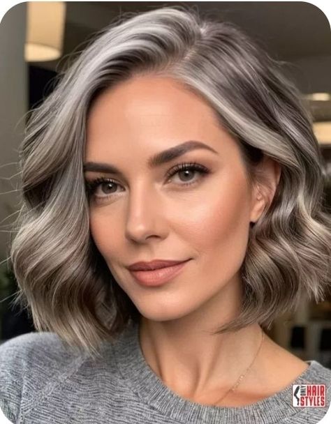 Brown To Grey Hair Transformation, Going Gray Transition Ideas Grey Hair, Gray Balayage On Brown Hair, Grey Transition Hair, Grey Hair Brown Eyes, Grey And Brown Hair, Grey Hair Balayage, Growing Out Grey Hair Transition, Brown And Gray Hair