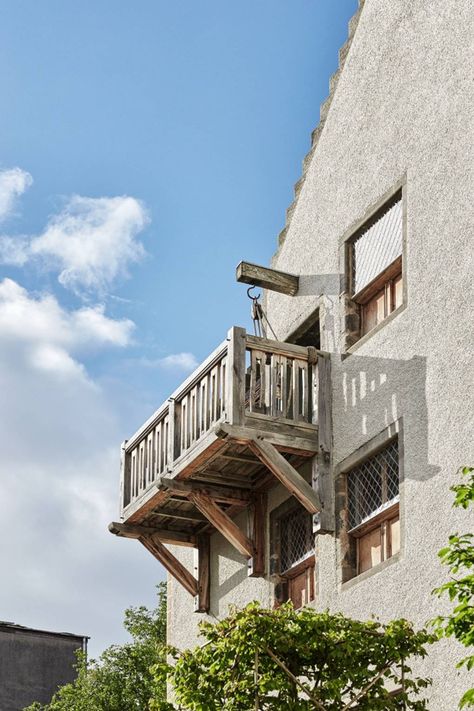 Wooden Balcony, Adams Homes, Queen Of Scots, Cabin In The Mountains, House Balcony, Real Homes, Mary Queen Of Scots, Exterior Makeover, Interesting Buildings