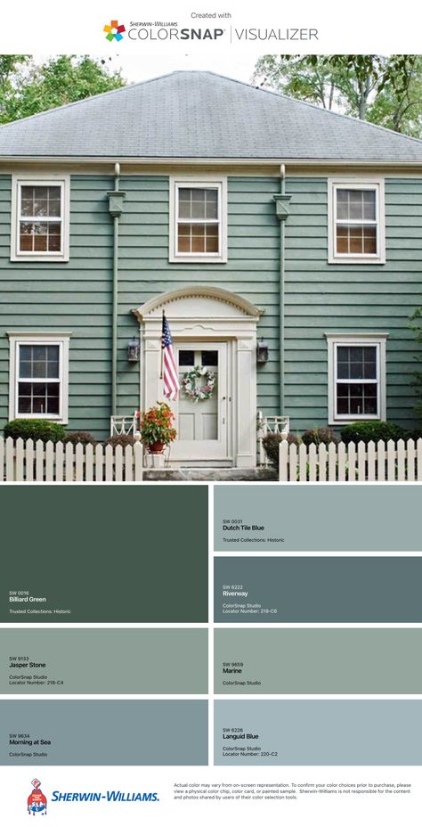 Sherwin Williams Historical Exterior Paint Colors, Duck Egg Blue House Exterior, Light Teal House Exterior, Sherwin Williams Contented, Cream Exterior House Color, Victorian Home Exterior, Home Paint Colour, Green Exterior House Colors, Outside House Colors