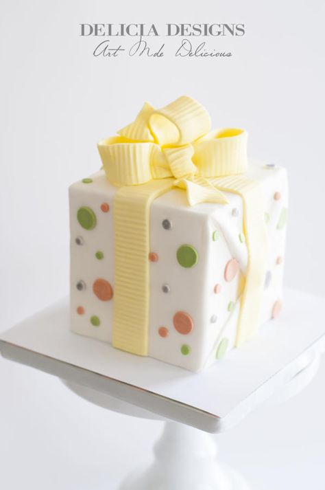 Simple Present Cake by Delicia Designs Raspberry Cream Filling, Chocolate Layered Cake, Birthday Present Cake, Square Cake Design, Present Cake, Gift Box Cakes, Simple Present, Christmas Cake Designs, Raspberry Cream