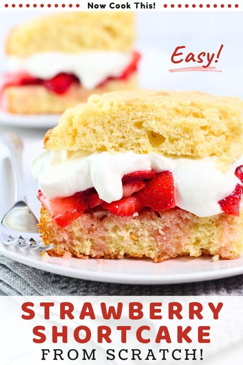 Make this easy homemade strawberry shortcake from scratch once, and it's the only way you'll ever want to make this classic spring and summer dessert. Sweet, juicy macerated strawberries and homemade whipped cream are sandwiched between two pieces of freshly baked shortcake that's soft, buttery, just lightly sweet and flavored with a hint of vanilla. Absolutely delicious! Get the recipe and try it! Strawberry Jello Salad, Homemade Strawberry Shortcake, Easy Strawberry Shortcake, Macerated Strawberries, Strawberry Shortcake Recipes, Shortcake Recipe, Make Ahead Desserts, Jello Salad, Refreshing Desserts