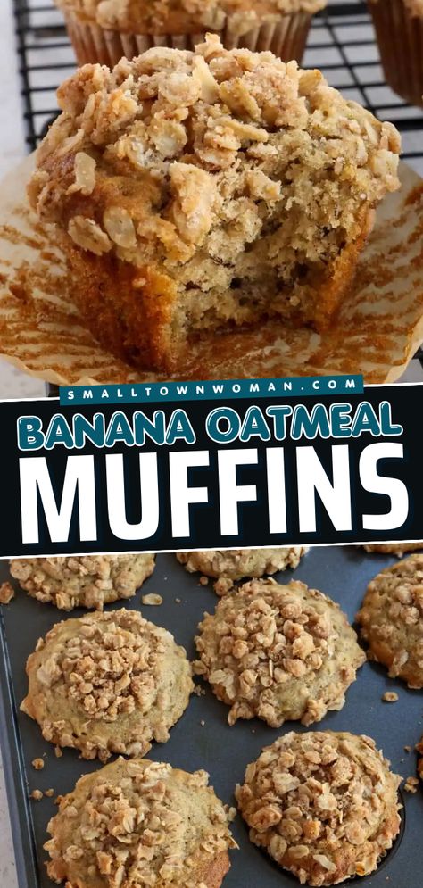 Everything you ever wanted for your back to school breakfast idea! This Banana Oatmeal muffin recipe features a sweet flavor of banana and cinnamon crowned with a buttery oatmeal topping. Serve this tasty muffin for a quick breakfast on the go! Cinnamon Sugar Banana Muffins, Oatmeal Muffin Recipe, Oatmeal Banana Muffins, Banana Breakfast Muffins, Banana Streusel Muffins, Banana And Cinnamon, Oatmeal Muffin, Oatmeal Muffin Recipes, Muffin Flavors