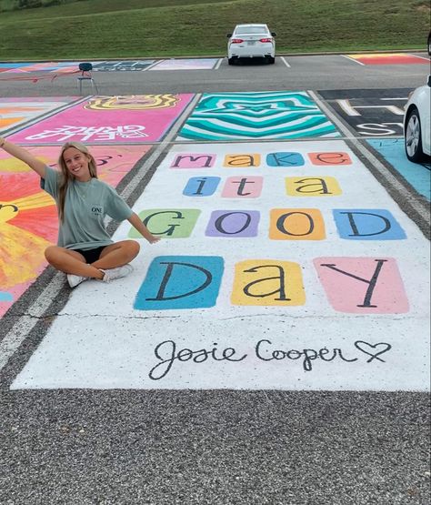 School Tiles Ideas, Ceiling Tile Design School, License Plate Senior Parking Spot, Bible Verse Senior Parking Spot, Painting Parking Spots Ideas, Senior Parking Space Painting Ideas Easy, Floral Senior Parking Spot Painting, Senior Parking Spaces Bible Verses, Senior Parking Space Ideas Christian