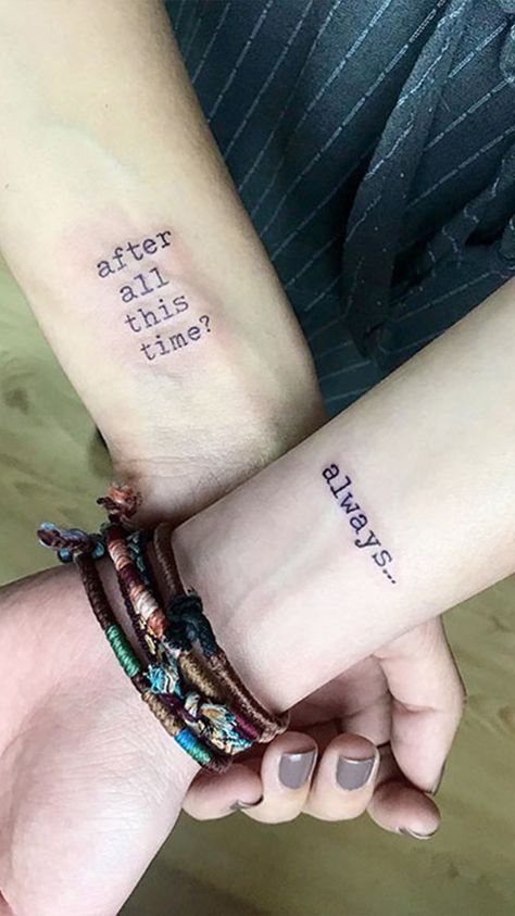 You’re My Person Tattoo, Matching Harry Potter Tattoos, Always Harry Potter Tattoo, Harry Potter Tattoo Unique, Couple Tattoo Ideas, Wife Tattoo, Matching Friend Tattoos, Tattoo For Boyfriend, Vogel Tattoo