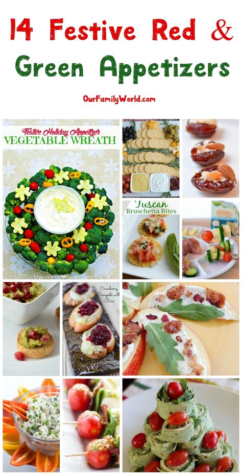 Set a festive table with red and green appetizers to get your guests in a holiday mood! These 14 yummy Christmas sides are sure to tempt your guests! #ChristmasRecipes Red And Green Food Ideas, Red And Green Appetizers, Green Appetizers, Bruschetta Bites, Elf Party, Christmas Potluck, Christmas Sides, Christmas Appetizers Party, Festive Food