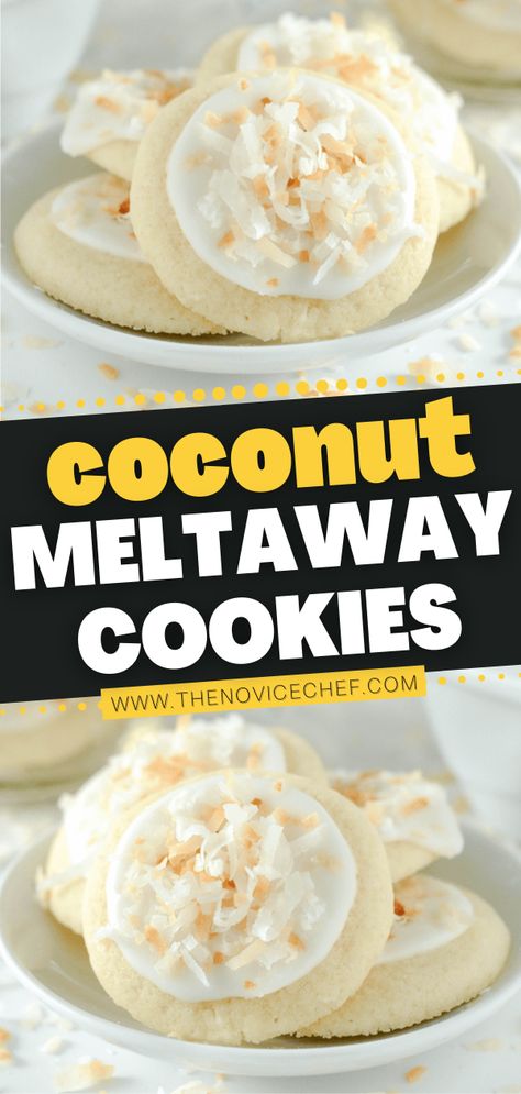 Looking for a fun recipe to try this Christmas? The whole family will love this tropical holiday dessert! These meltaway cookies have a soft, buttery shortbread base and are iced with coconut milk and toasted coconut. Plus, you can easily prepare them a few days ahead! Sweeten Coconut Flakes Recipes, Recipes With Coconut Extract, Coconut Cloud Cookies, Coconut Meltaway Cookies, Recipes With Canned Coconut Milk, Deserts With Coconut Flakes, Evaporated Milk Cookie Recipes, Coconut Evaporated Milk Recipes, Coconut Cream Cookies Recipes