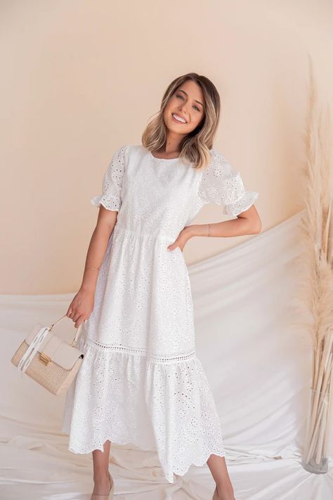 Sandy White Eyelet Maxi Dress – LLACIE White Schiffli Dress, White Eyelet Dress Outfit, Eyelet Dress Outfit, Schiffli Dress, White Boho Maxi Dress, Fancy Summer Dress, White Maxi Dress Boho, Eyelet Maxi Dress, Frock For Women