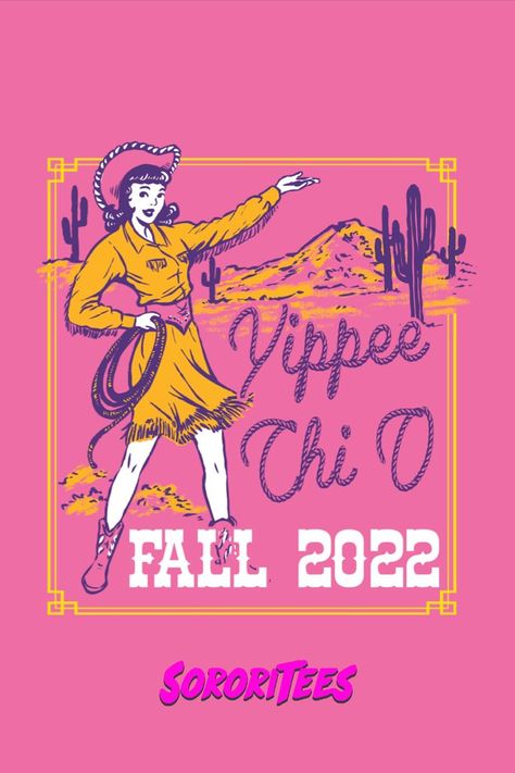 Yippee Chi O, Western Bid Day Theme, Cowboy Theme Sorority Shirt, Cowgirl Sorority Theme Banner, Chi Omega Shirts Design, Bid Day Shirts Sorority, Chi Omega Apparel, Chi Omega Sweatshirt, Chi Omega Canvas