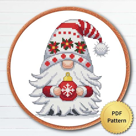 Christmas Gnome Cross Stitch Pattern - Adorable Holiday Decor | 4stitch.com - Cross Stitch Patterns 4Stitch.com Cool Cross Stitch Patterns, Cross Stitch Pattern Easy, Gnome Cross Stitch, Holiday Cross Stitch Patterns, Unique Cross Stitch, Merry Christmas Happy New Year, Xmas Cross Stitch, Christmas Happy New Year, Cross Stitch Pictures