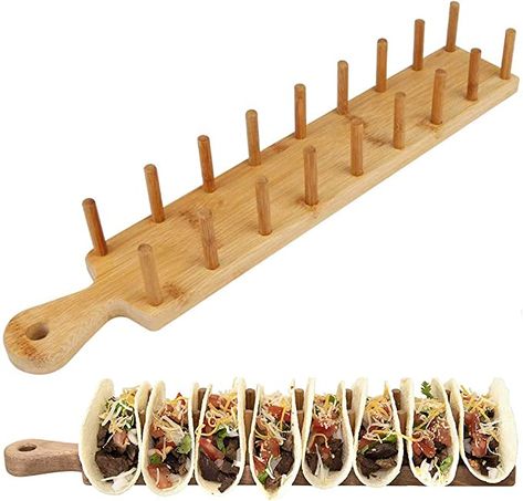 Taco Holder Stand, Bamboo Taco Holder Stand Tray Rack Holds up to 8 Tacos Each, for Serving Up Soft & Hard Shell Food Style Tacos Trays Taco Serving Tray, Wood Taco Holder, Taco Serving Ideas, Taco Party Decorations, Taco Kit, Hard Shell Tacos, Taco Holder, House Plumbing, Taco Gifts