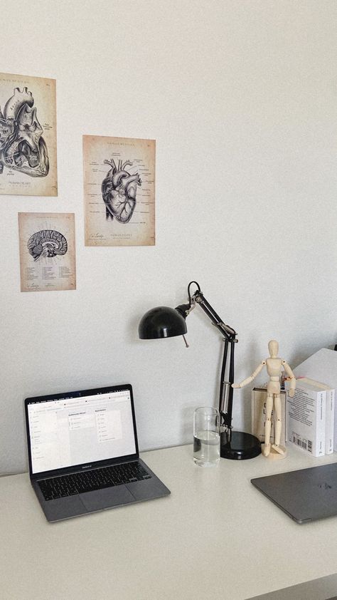 Med Student Desk Aesthetic, Med School Room Decor, Medical Student Bedroom Ideas, Med Student Room Aesthetic, Desk Medical Student, Studying Medicine Aesthetic Wallpaper, Med Student Room Decor, Medical Student Room, Medical Student Room Decor