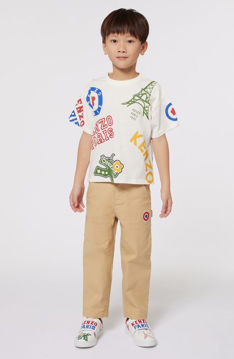 A embroidered logo adds understated sporty style to these straight-leg pants that are perfect for your kid's laid-back look. Zip fly with snap closure Front slant pockets; back patch pockets; cargo patch pocket 99% cotton, 1% elastane with 100% cotton trim Machine wash, dry flat Imported Dress Joggers, Workwear Trousers, Clothing Sites, Kenzo Kids, Designer Kids Clothes, Belted Shorts, Twill Pants, Kids Logo, Swimwear Girls