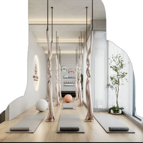 Private Yoga Studio, Aerial Studio Design, White Yoga Studio, Mini Yoga Studio, Modern Yoga Studio Design, Small Pilates Studio, Home Yoga Studio Ideas, Hot Yoga Room, Yoga Studio Ideas