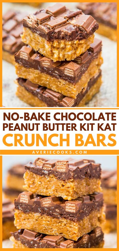 Cereal Bar Recipe, Kit Kat Candy, Fast Easy Desserts, Nestle Crunch, Crunch Bars, Averie Cooks, Cereal Bar, Crunch Bar, No Bake Bars