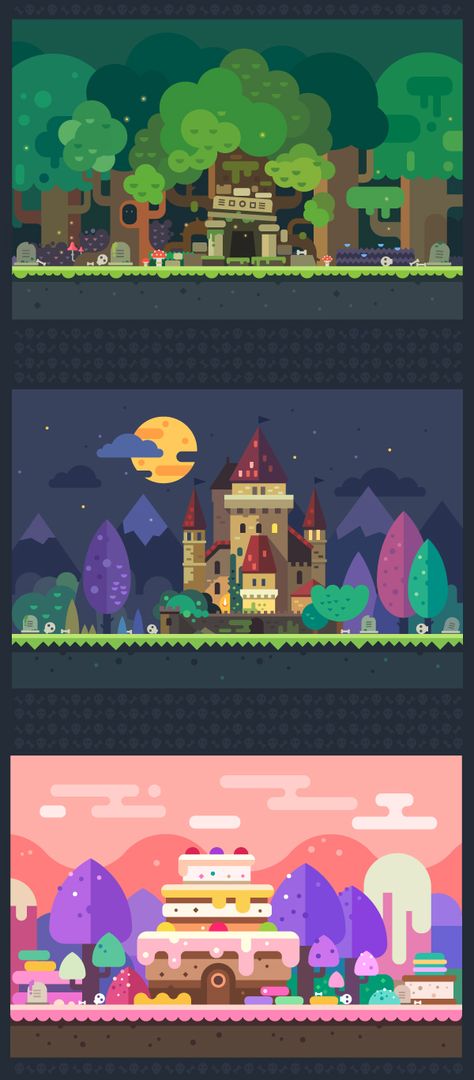 Set 2d Art Style, 2d Game Design, Night Castle, Secret Lab, Illustration Design Graphique, Idle Game, Illustration Landscape, Graphisches Design, Arte 8 Bits