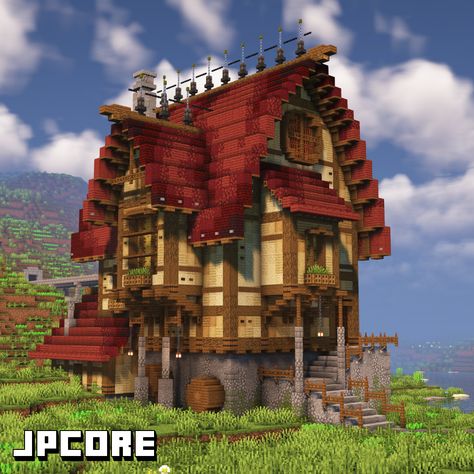 Need Minecraft ideas and inspiration, find it here! Minecraft Roof, Minecraft Modern City, Red Roof House, Medieval House, Minecraft Modern, Minecraft Cottage, Easy Minecraft Houses, Minecraft Plans, Medieval Houses