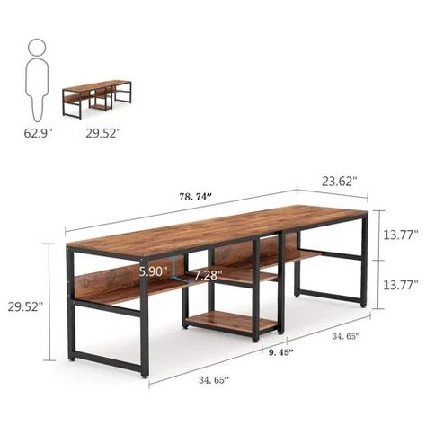 Desk For Two People | Wayfair Office Double Desk, 2 Person Desk, Rustic Writing Desk, Desk With Bookshelf, Desk For Two, Two Person Desk, Low Bookshelves, Computer Desk With Shelves, Double Desk