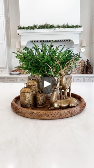 189K views · 12K reactions | 🎄Christmas Kitchen Centerpiece🎄comment REINDEER to get the details to this easy Christmas centerpiece idea! I snagged these adorable gold reindeers so fast—they are the cutest and so affordable!
•
•
•
#christmas #christmashome #christmascenterpiece #christmasideas #holidaydecor #holidaydecorating #seasonaldecor #ltkholiday #ltkhome #cozychristmas #christmaskitchen #decoratingideas | Ashley Savage | Creator | Atlanta, GA Christmas Diy's, Christmas Decorating Hacks, Kitchen Centerpiece, Blue Trees, Gold Reindeer, Tree Centerpieces, Crafty Christmas, Christmas Centerpieces Diy, Christmas Centerpiece