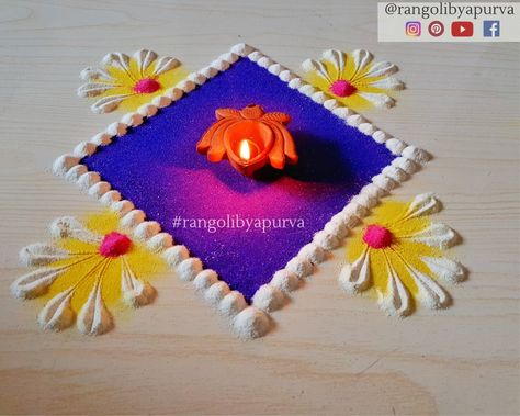 Rangoli Colour Combination, Deepavali Kolam, Easy And Beautiful Rangoli, Diwali Kolam, Diwali Rangoli Design, Color Rangoli, Rangoli Design For Diwali, Ganesh Rangoli, Designs Rangoli