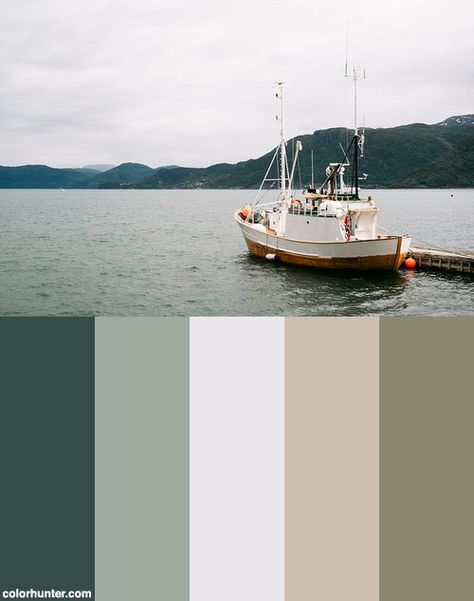 Fishing+Boat,+Norway+Color+Scheme Boat Color Palette, Fishing Color Palette, Norway Color Palette, Viking Color Palette, Small Motor Boat, Viking Museum, Boat Interior Design, Yearbook Layouts, 60 Birthday