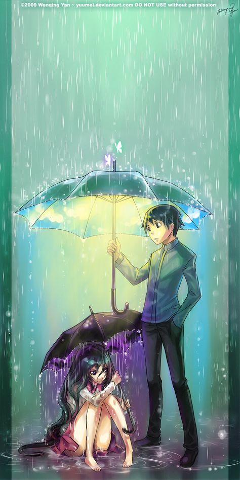 Yuumei Art, Umbrella Drawing, Under Umbrella, Anime Head, Under My Umbrella, Art Website, Anime Couples Drawings, In The Rain, Anime Figures