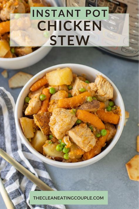 An Easy Instant Pot Chicken Stew Recipe everyone will love! Done in under 30 minutes, this pressure cooker chicken stew is hearty, healthy & delicious! Pressure Cooker Chicken Stew, Instant Pot Chicken Stew, Easy Chicken Stew, Healthy Grilled Chicken Recipes, Instant Pot Stew, Pressure Cooking Chicken, Chicken Vegetable Stew, Chicken Stew Recipe, Easy Clean Eating Recipes