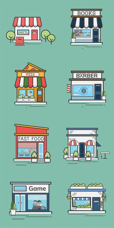 Collection of buildings and houses | Premium Vector - rawpixel Cartoon Architecture, Vector Building, House Cartoon, Storefront Design, Cartoon House, Building Illustration, Free Illustration Images, Doodle Art Drawing, Wooden Houses