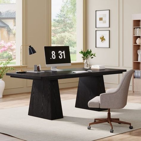 63 Inches Office Desk, Computer Desk for Home Office - Bed Bath & Beyond - 40776266 Executive Desk Modern, Black Desk Office, Modern Executive Desk, Studio Bed, Computer Desks For Home, Desk Modern, Large Office, Study Area, Office Computer Desk