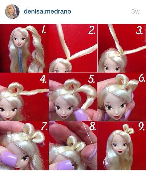 How To Style Doll Hair, Doll Hairstyles Tutorial, Barbie Hairstyles For Dolls, Heart Buns Hair Tutorial, Heart Shaped Bun Tutorial, Doll Hairstyles Monster High, Heart Buns, Fix Doll Hair Diy, Heart Bun