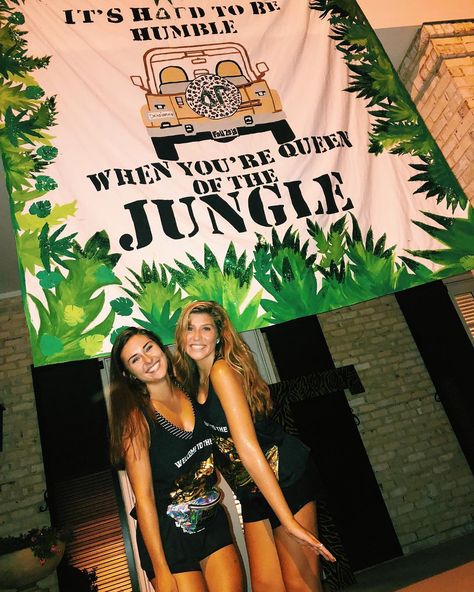 taylor clark on Instagram: “we were welcomed to the jungle⚡️🦁 #deltagamma” Welcome To The Jungle Bid Day, Jungle Bid Day Theme, Welcome To The Jungle Theme, Cheer Banners, Sisterhood Round, Hoco 2023, Cheers Theme, Etsy Shirts, Sorority Themes