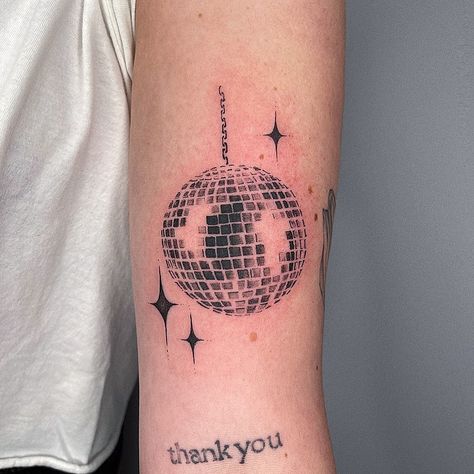 Jenni Palomaa on Instagram: “birthday party at the disco 🪩” Disco Tattoo, Mirrorball Tattoo, Tattoo Coverups, Disco Ball Tattoo, Instagram Birthday Party, Reflection Tattoo, Tattoo Party, Mirror Tattoos, Secret Tattoo