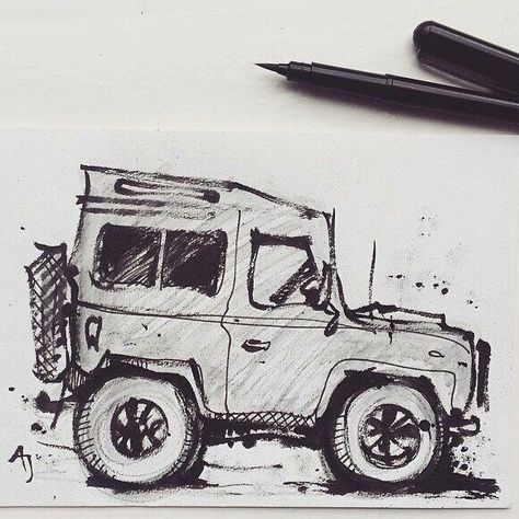 Andrea Joseph, Jeep Drawing, Defender Car, Defender For Sale, Land Rover Car, Mini Jeep, Cartoon Artwork, Defender 90, Illustration Wall Art