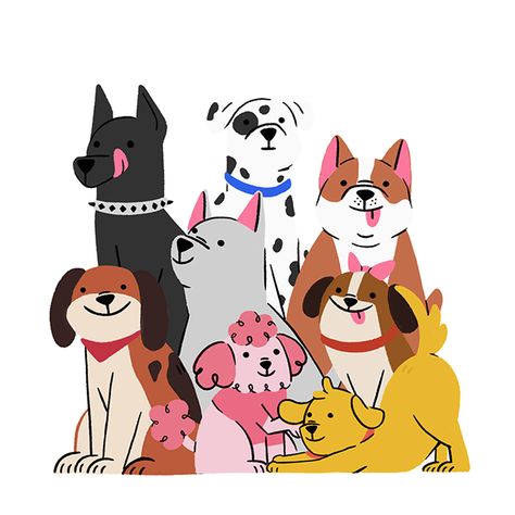 Funny Dogs Drawing, Dog Treat Illustration, Dog Breeds Illustration, Dog Shelter Logo, Simple Dog Illustration, Happy Dog Illustration, Cats And Dogs Illustration, Dog Illustration Simple, Boxer Dog Illustration