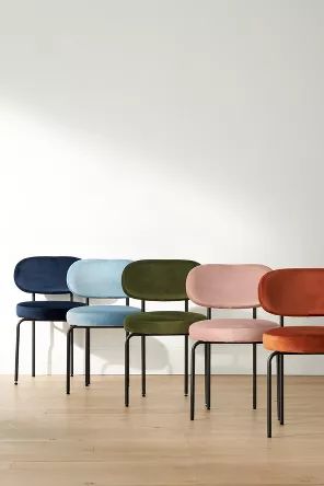 Basket | Anthropologie Mcm Dining Chairs, Colored Dining Chairs, Sculptural Chair, Salon Suites, Metal Dining Chairs, Mid Century Dining, Restaurant Chairs, Velvet Dining Chairs, The Velvet