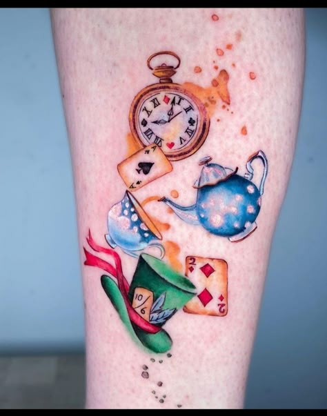 Mad Hatter Tattoo, Disney Inspired Tattoos, Alice In Wonderland Tattoo, Disney Sleeve Tattoos, Alice And Wonderland Tattoos, Cool Wrist Tattoos, Saved Tattoo, Wonderland Tattoo, Wild Tattoo