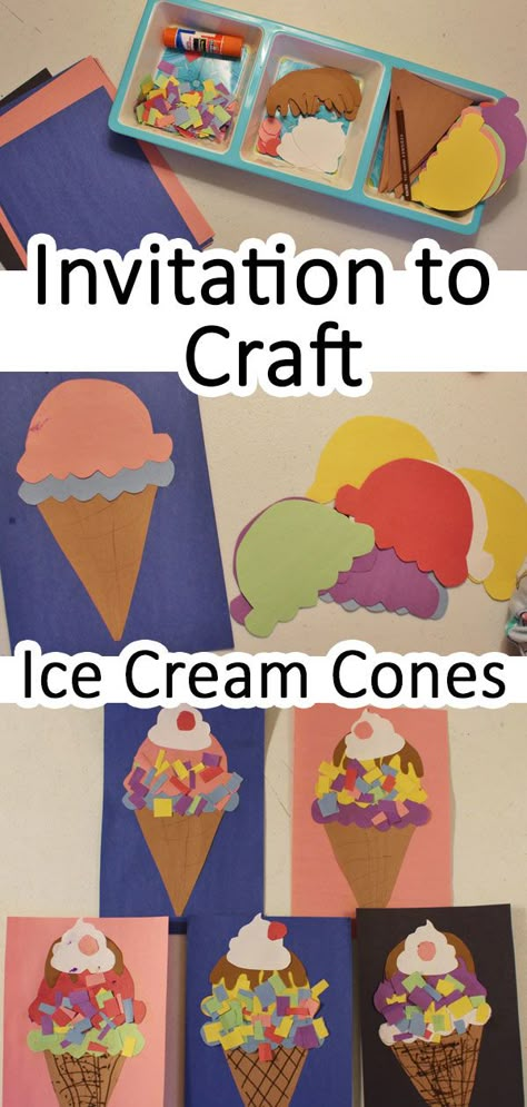 Ice Cream Crafts For Kindergarten, Ice Cream Party Preschool, Ice Cream Week Activities, Ice Cream Art Prek, Ice Cream Art Activities For Preschool, I’ve Cream Craft Preschool, Kindergarten Ice Cream Activities, Ice Cream Art Activities, Ice Cream Cone Paper Craft