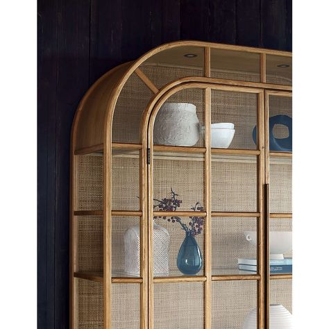 Storage Cabinets with Shelves & Cabinets with Doors | Crate & Barrel Arched Rattan Cabinet, Curved Top Cabinet, Curio Cabinet Pantry, Narrow Arched Cabinet, Cabinet Mullions, Reeded Glass Cabinet, Glassware Cabinet, Glass Storage Cabinet, Antique Display Cabinet