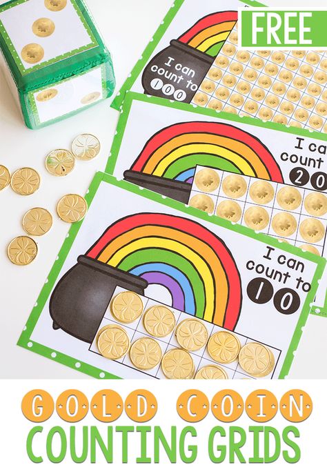 St Patty's Day Activities For Kids, Spring Math Kindergarten, Spring Math Activities, Free Educational Printables, Free Printables For Kids, Coin Games, Counting For Kids, Counting Coins, March Activities