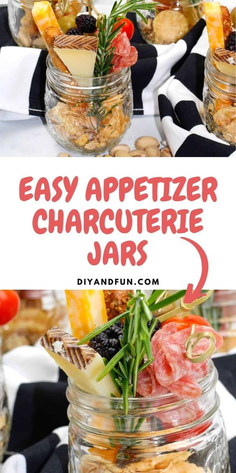 Easy Appetizer Charcuterie Jars, includes the five must haves for any good individual snack servings for parties and gatherings. Individual Snacks For Party, Charcuterie Jars, Potluck Party Food, Individual Appetizers, Veggie Cups, Christmas Appetizers Easy, 30 Min Meals, Appetizer Ideas, Charcuterie Inspiration