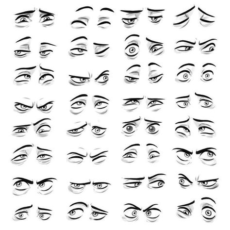 Flirty Face Expression, Straight Face Drawing, Squinty Eyes Drawing, Anime Eyes Reference Facial Expressions, Eyes Squinting Drawing, Eye Expressions Reference, Comic Eyes Drawing, Eye Expressions Drawing, Eyes Expression Drawing