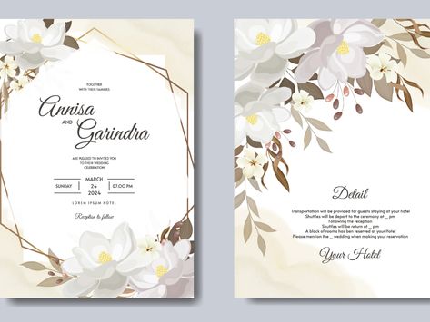 Wedding invitation card template set with beautiful floral leave by MARIA NURINCE DOMINGGAS on Dribbble #Freepik #adobestock #vector #flower #wedding #watercolor #floral Watercolor Floral Invitation, Elegant Wedding Invitation Card, Vintage Wedding Cards, Eucalyptus Wedding Invitation, Floral Wedding Invitation Card, Hand Drawn Wedding, Elegant Wedding Invitation, Wedding Invitation Card Template, Invitation Card Template