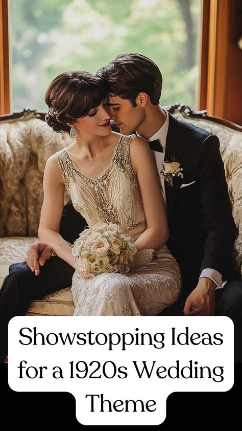 A stunning vintage 1920s wedding theme with flapper-inspired fashion, jazz music, and Gatsby-style decor. 1920 Wedding Theme Vintage Glamour, 1920 Wedding Theme, 20s Wedding Theme, 1920s Themed Wedding, Gatsby Wedding Decorations, 1920 Wedding, Speakeasy Wedding, Wedding Gatsby, Roaring 20s Wedding