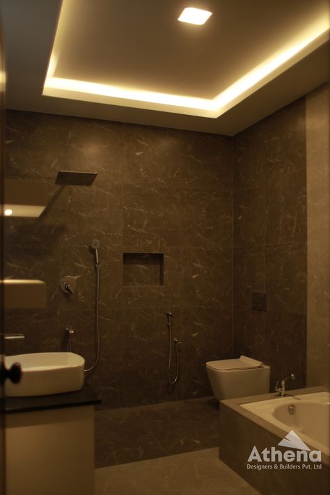 Double color master bathroom with false ceiling False Ceiling For Bathroom, Bathroom False Ceiling, Roof Ceiling, Bathroom Ceiling, False Ceiling, Ceiling Design, Interior Decoration, Architecture Building, Small Bathroom