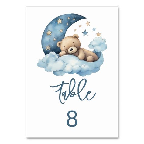 Teddy Bear Over the Moon Baby Shower Baby Shower Theme Decorations, Moon Baby Shower, Moon Baby, Baby Shower Table, Teddy Bear Baby Shower, Baby Bear Baby Shower, Baby Shower Theme, Shower Design, Table Number